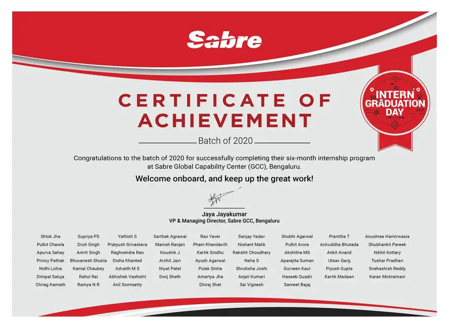 sabre certificate